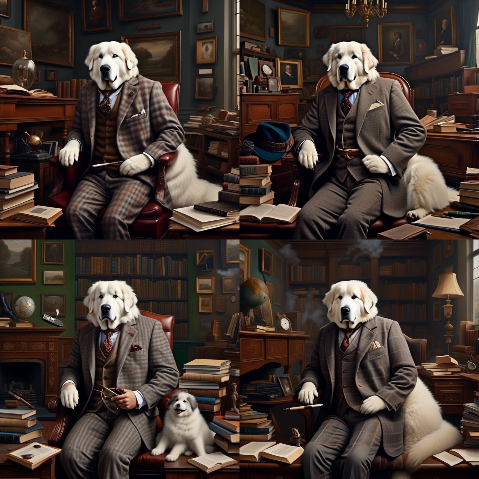 Anthro Great Pyrenees Professor in Oil Painting