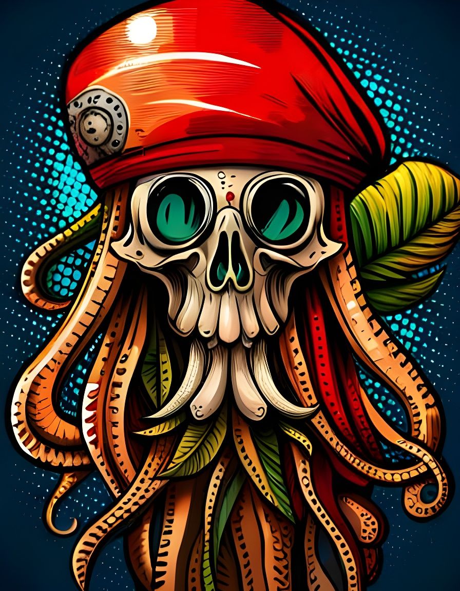 Pirate Squid Skull in Vintage Pop Art Style