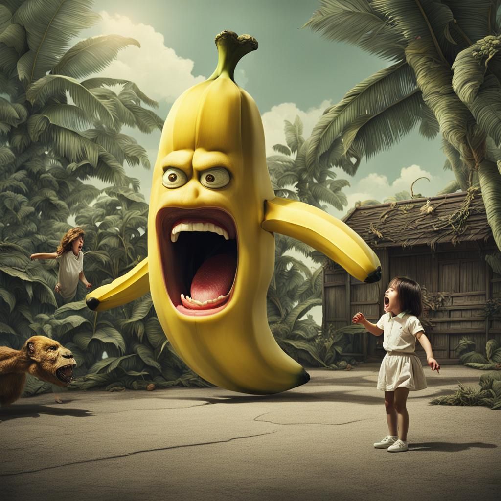 Surreal Vintage Photo: Giant Banana Rampage