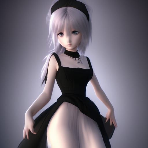 Anime Style Princess in Black Dress
