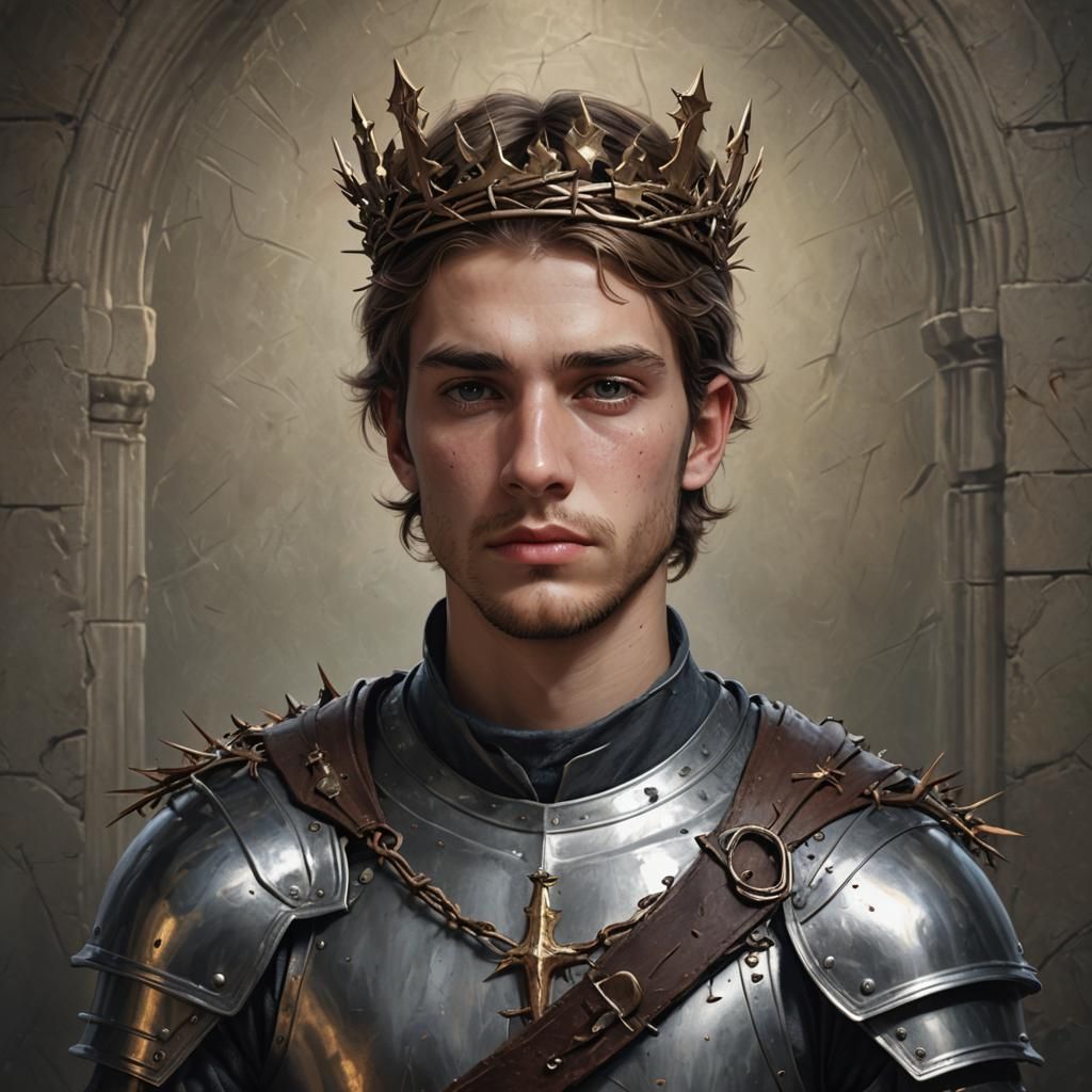 Knight with Crown of Thorns: Hyperrealistic Portrait