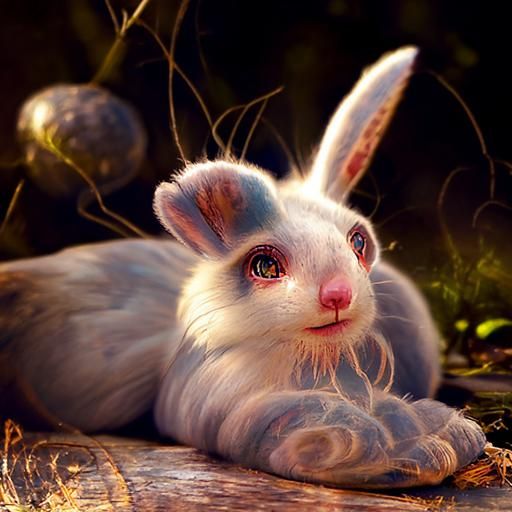 Happy White Rabbit in Woodland Landscape, 3D Render