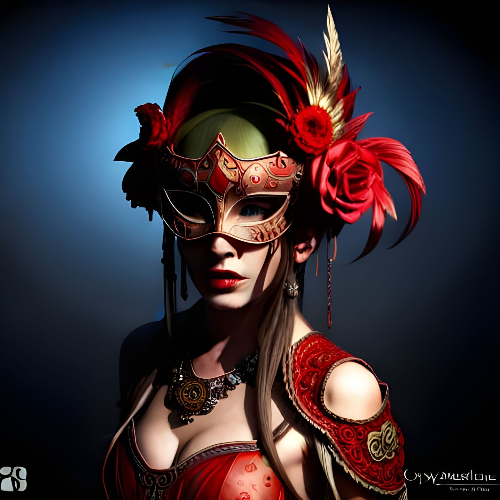 Masquerade Queen with Ornate Mask in 3D