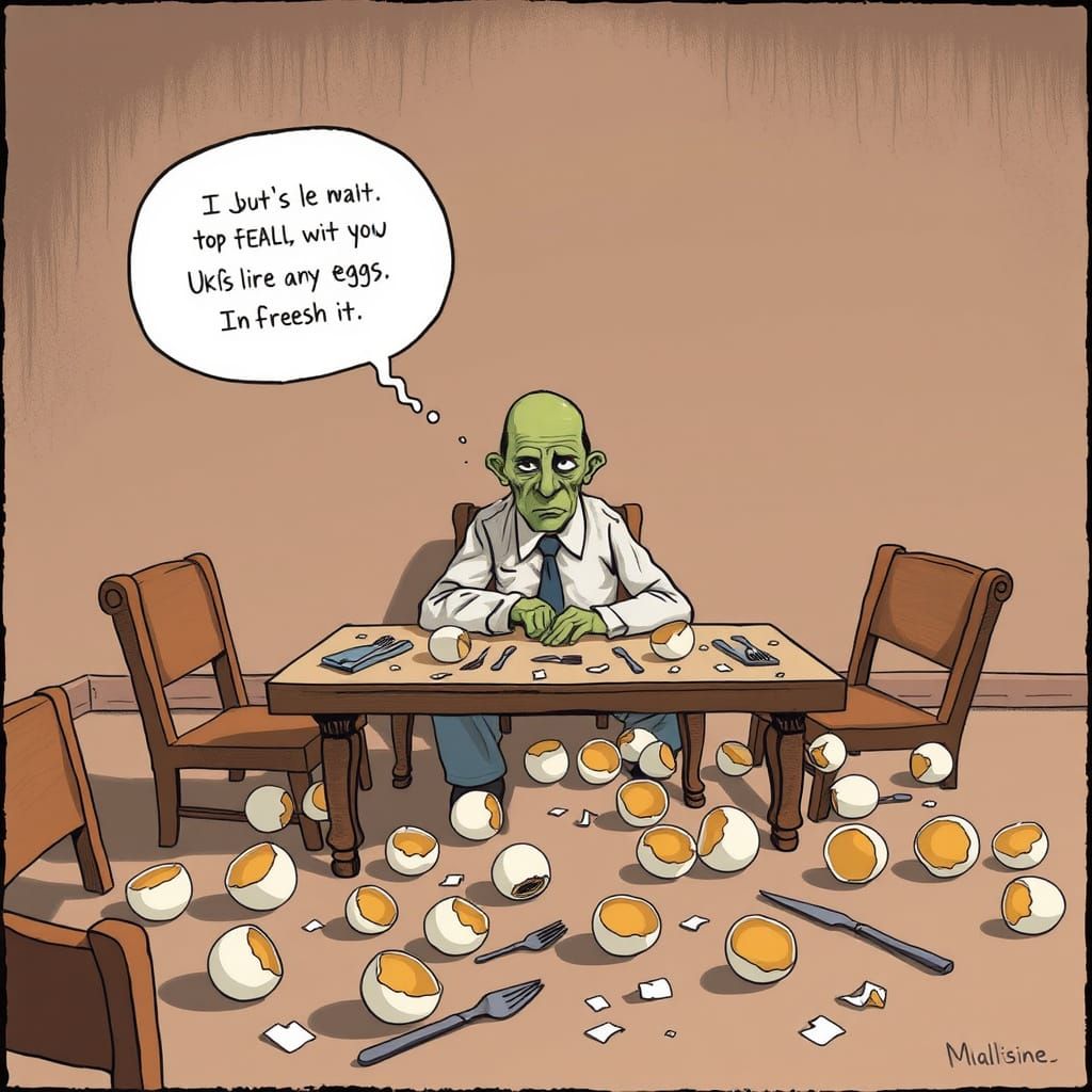 Man Regrets His All-Egg Diet in Humorous Satirical Illustrat...