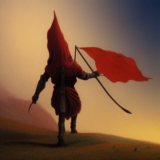Fierce Knight with Flag: Beksiński-esque Digital Art