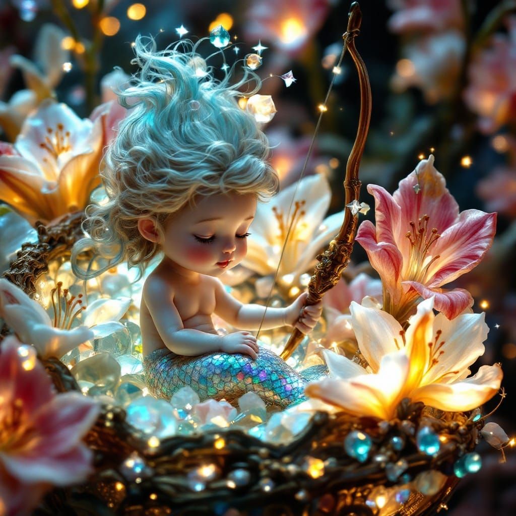 Whimsical Fantasy Scene with Merman and Hunter