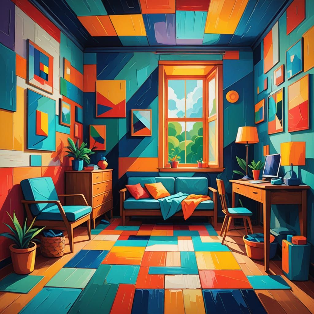 Neo-Cubism Dormitory Room in Art Deco Style