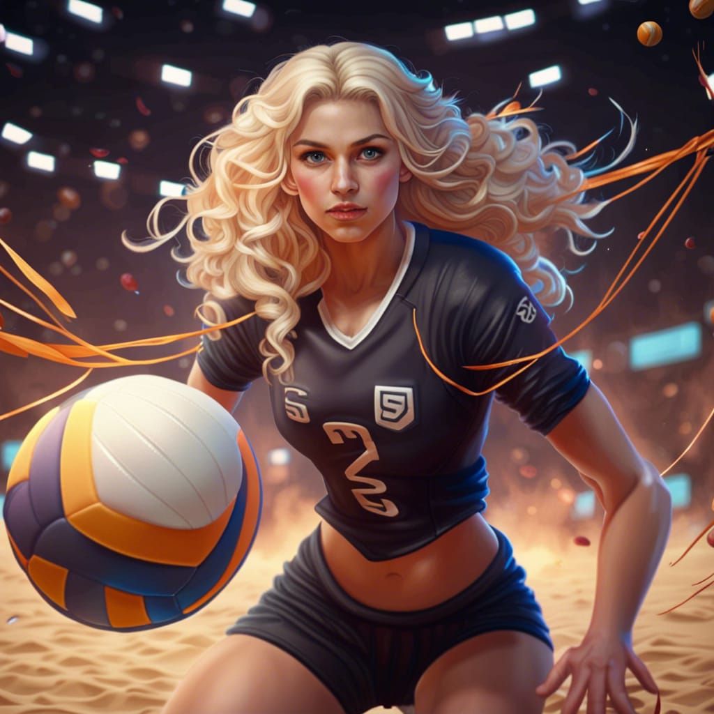 Blonde Volleyball Player: Detailed Fantasy Concept Art