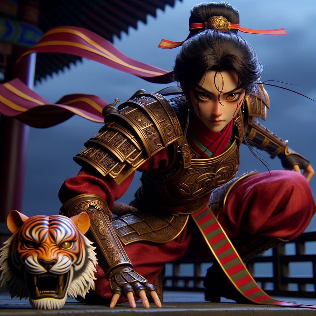 Chinese Warrior Concubine with Tiger Spirit, in Animation St...