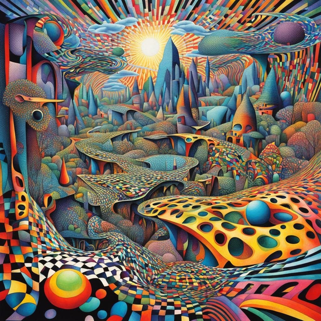 Surreal Ink Crosshatching in Op-Art Style