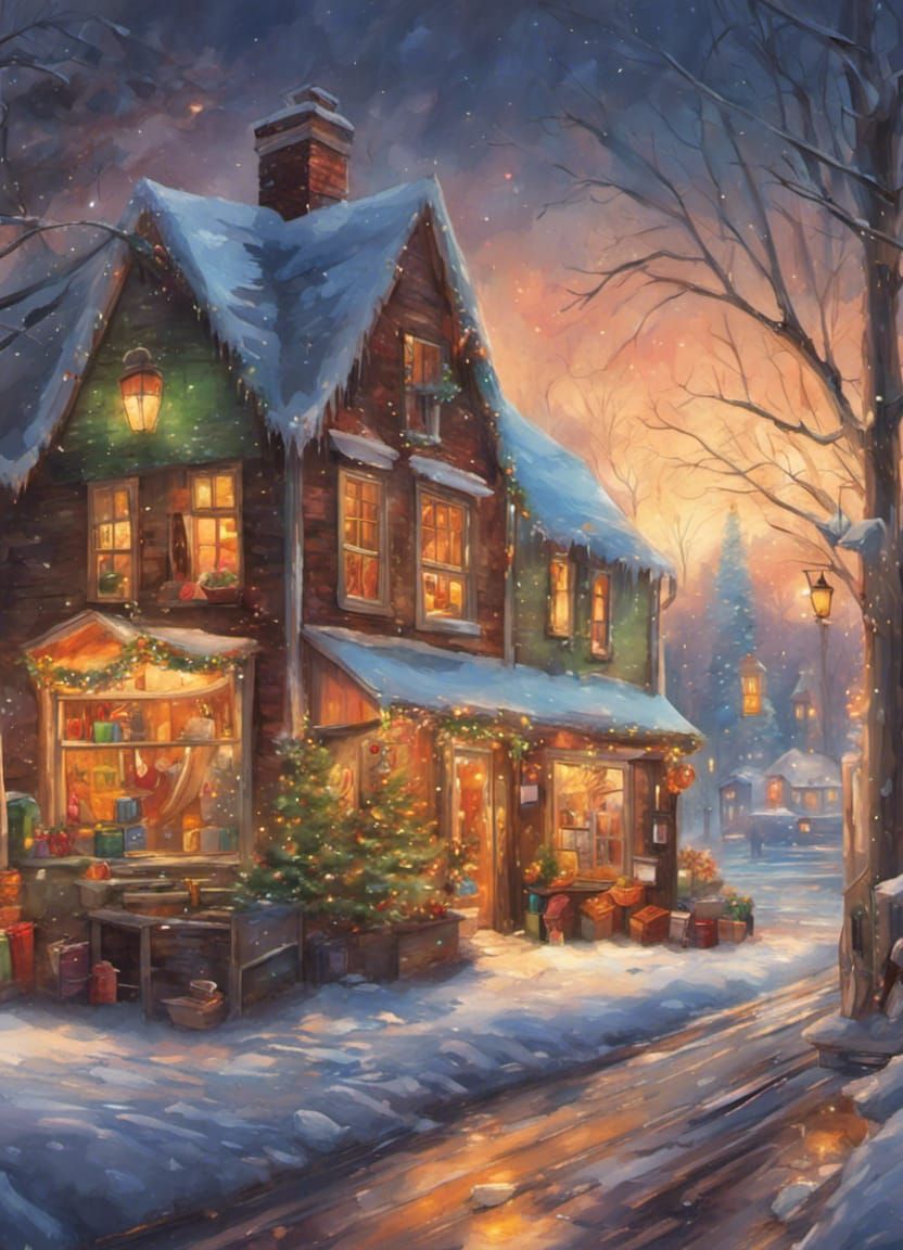 Festive Christmas Street Scene in Hyperrealistic Style