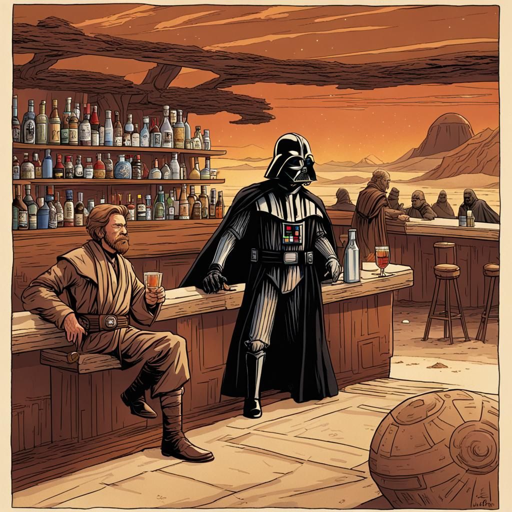Obi-Wan and Darth Vader in Tatooine Bar
