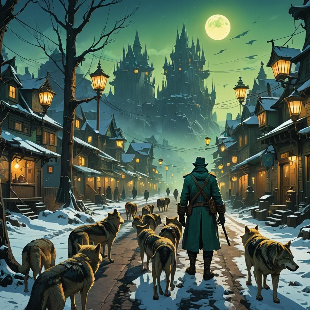 Wolves Photobomb in Arcane District: Fantasy Art