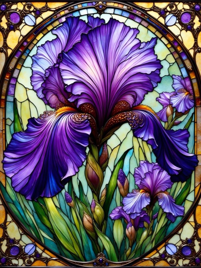 Gorgeous Stained-Glass Iris Mosaic Art