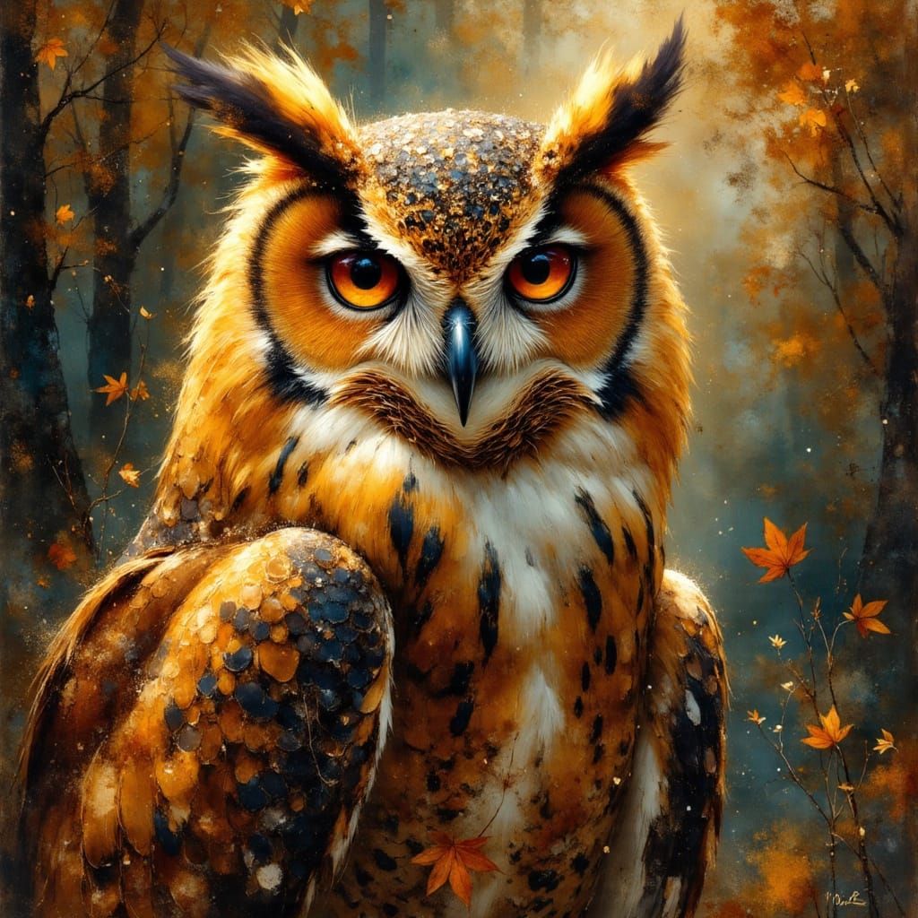 Eagle Owl Portrait in Charcoal and Ink