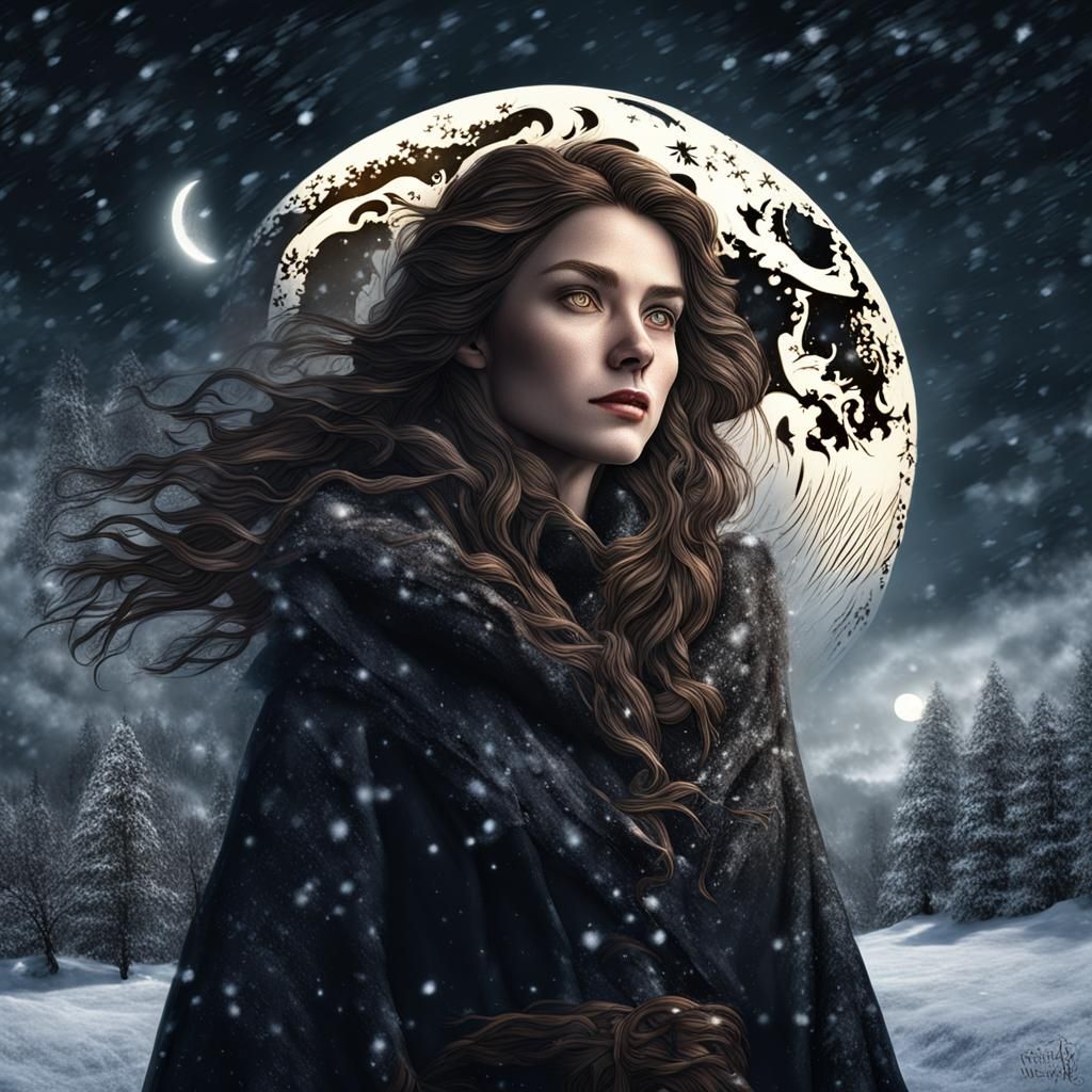 Winter Witch in Swirling Snow