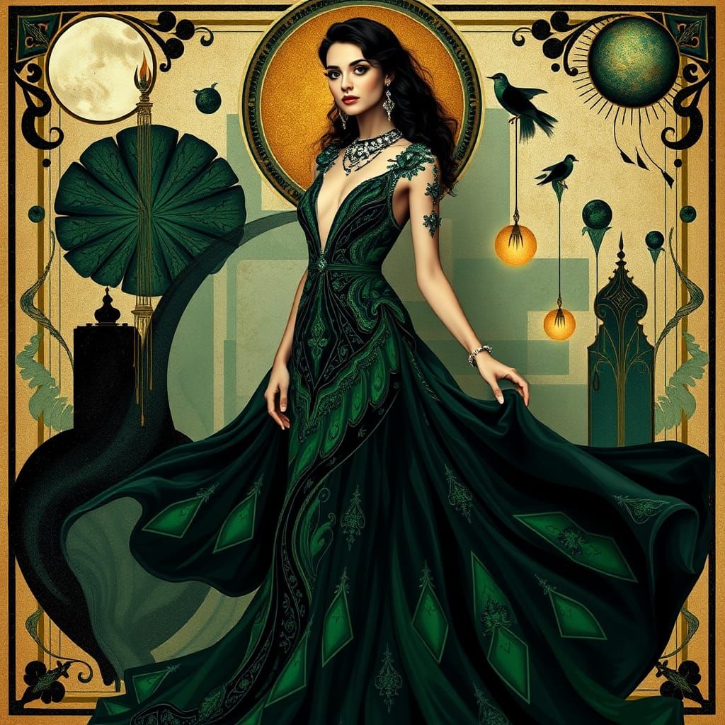 Elegant Woman in Art Deco Surrealist Portrait