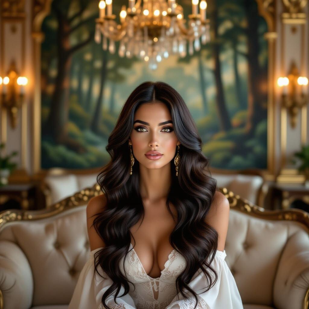 a beautiful raven-haired Italian woman with long, wavy hair ...