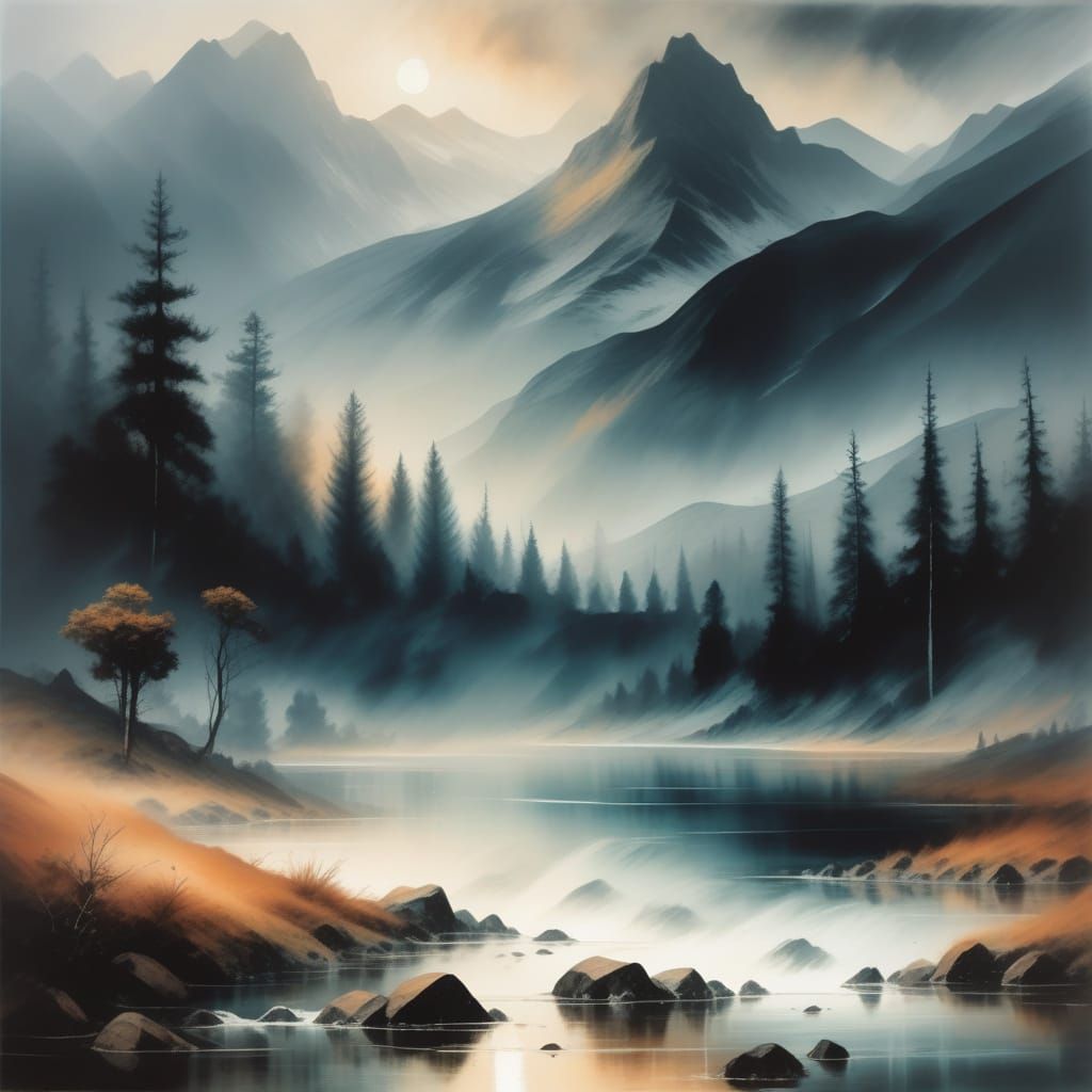 Misty Mountains in Expressive Romantic Style