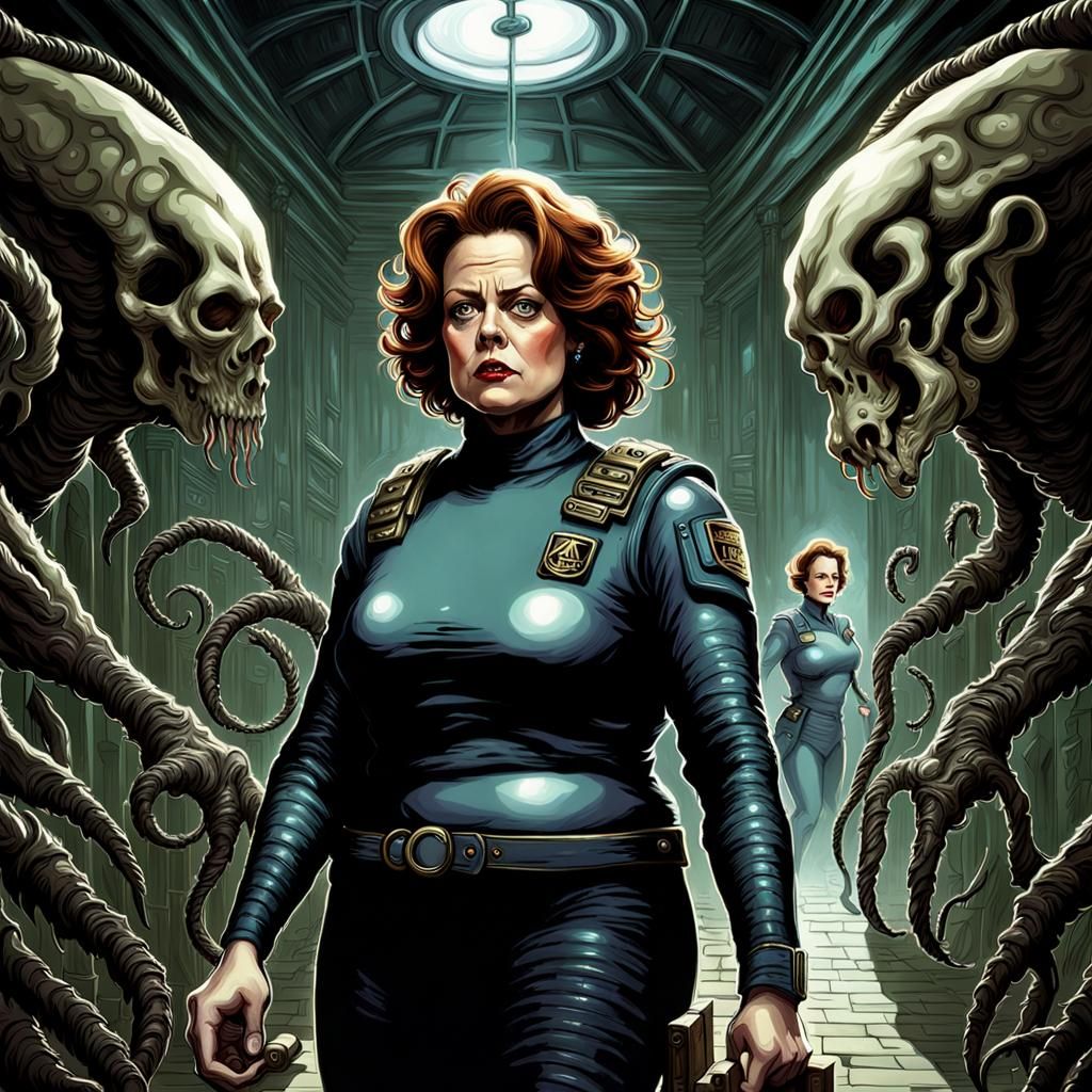 Ellen Ripley Portrait in Dark Gothic Style