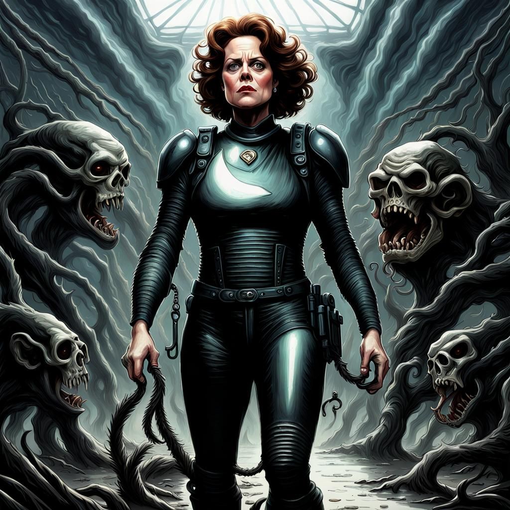 Sigourney Weaver as Ripley in Gothic Horror Style