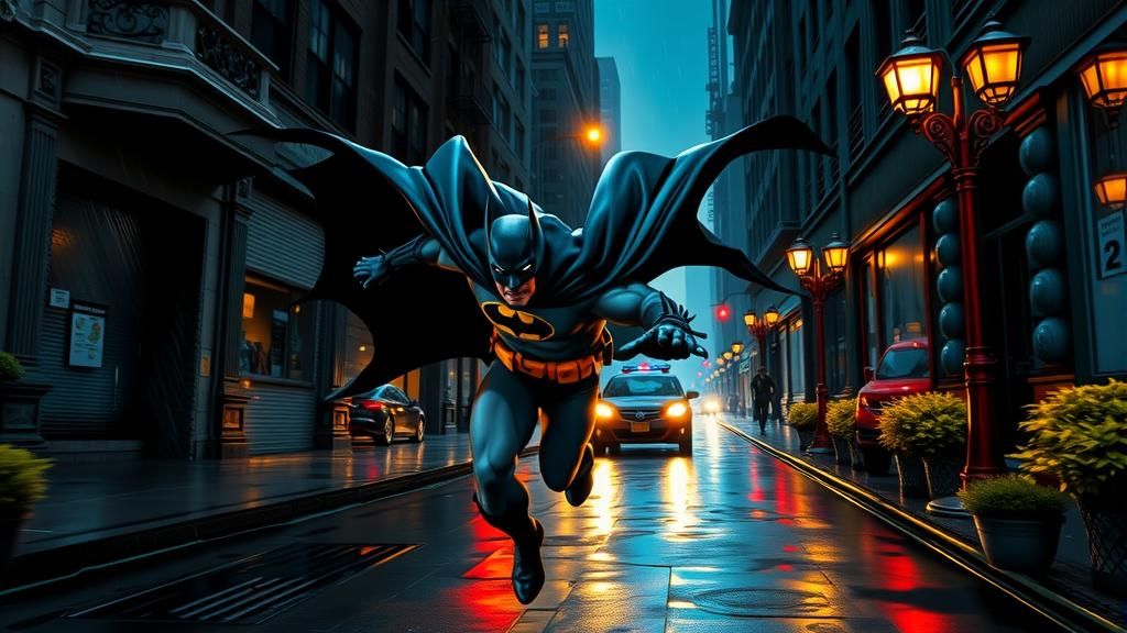 Batman Pursues the Riddler in Gotham: Digital Art