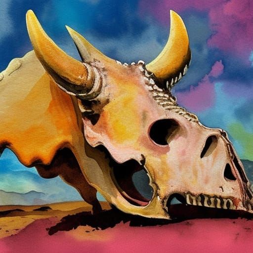 Triceratops Skull in Gouache Style