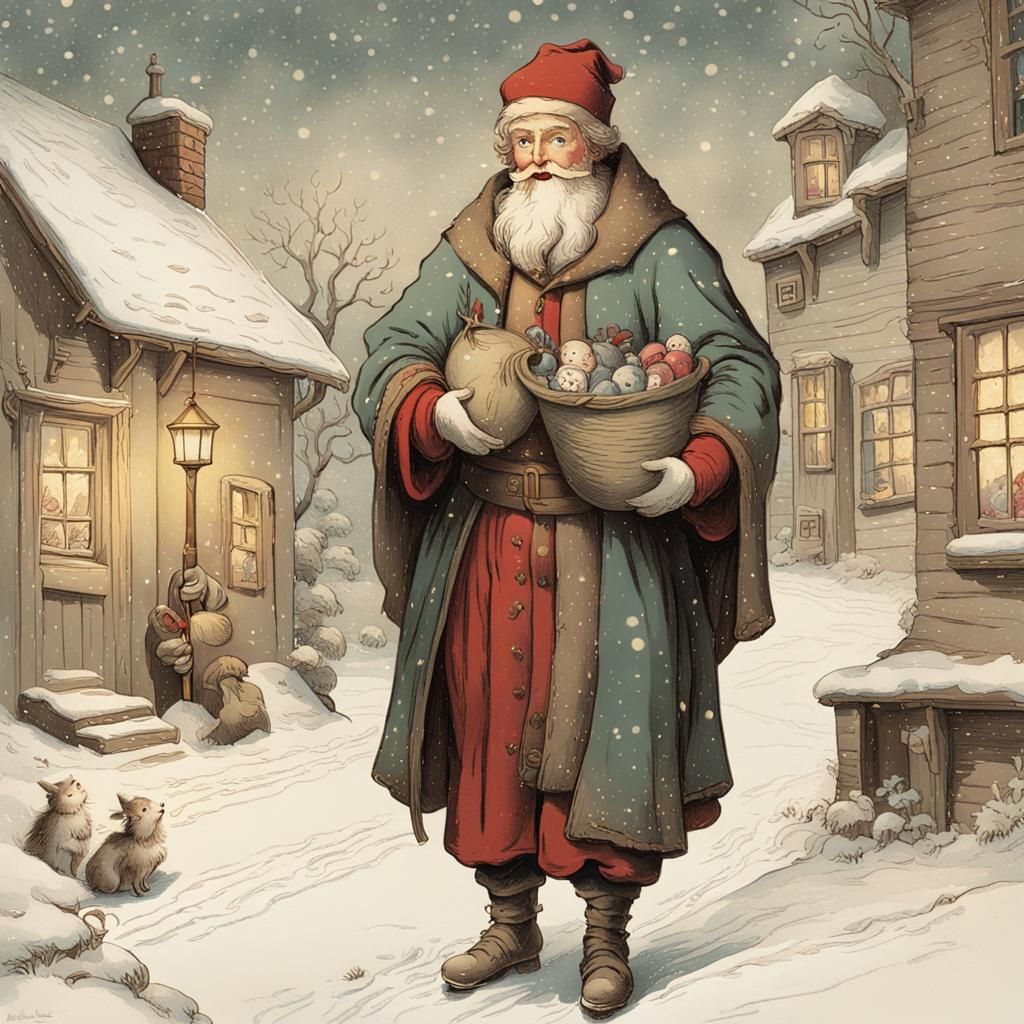 St. Nicholas: Whimsical Winter Scene in Vintage Style