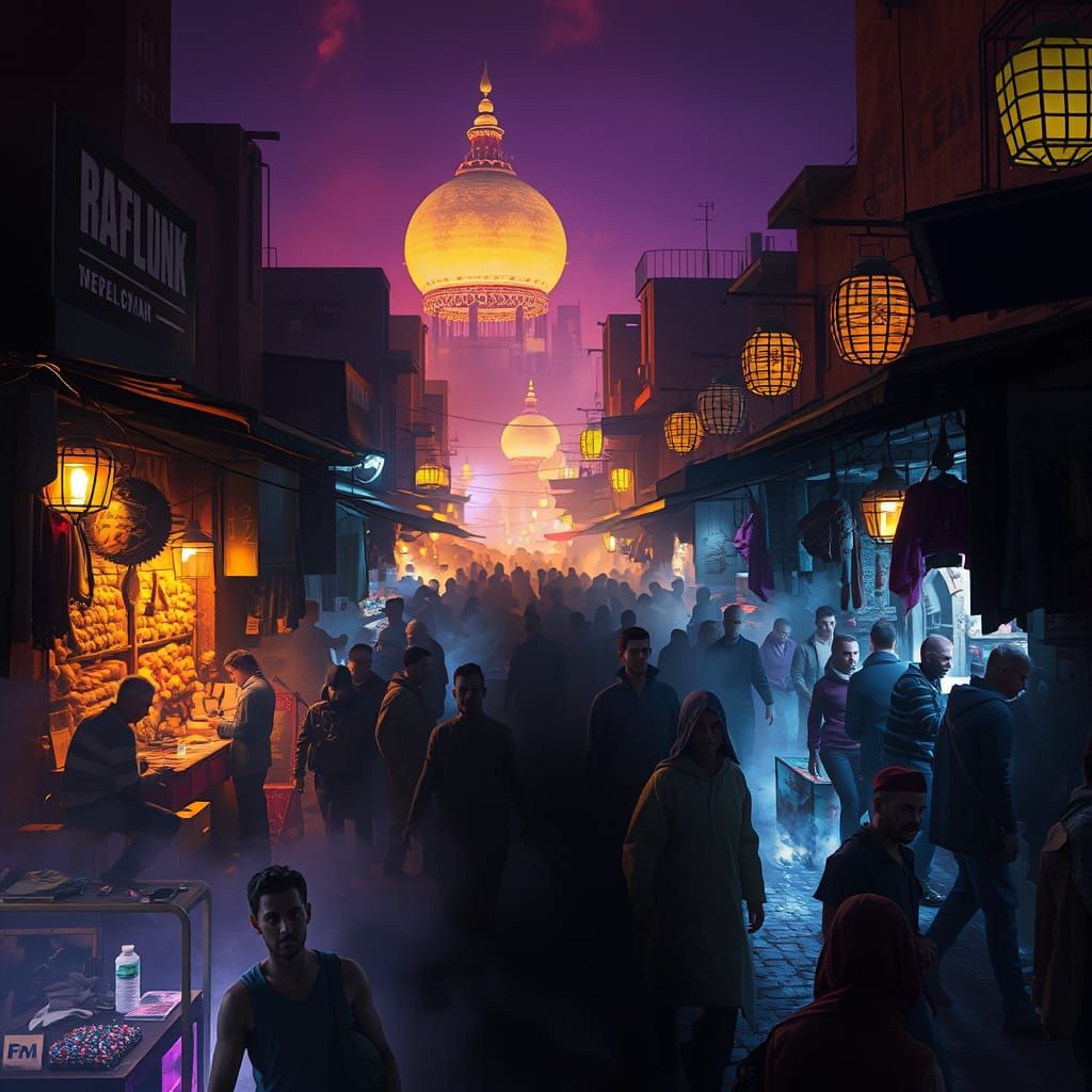 Marrakech market at night