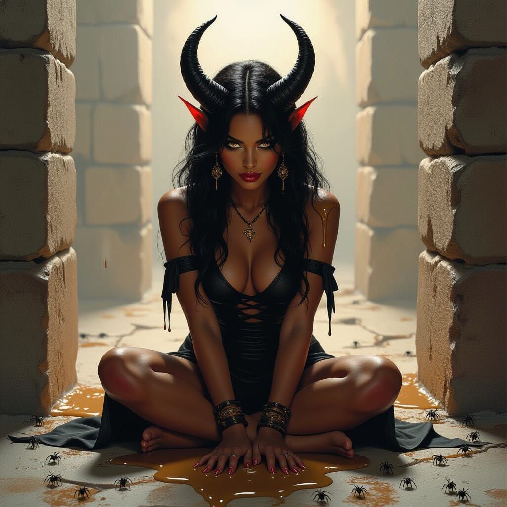 Captive Tiefling in Dark Fantasy Style