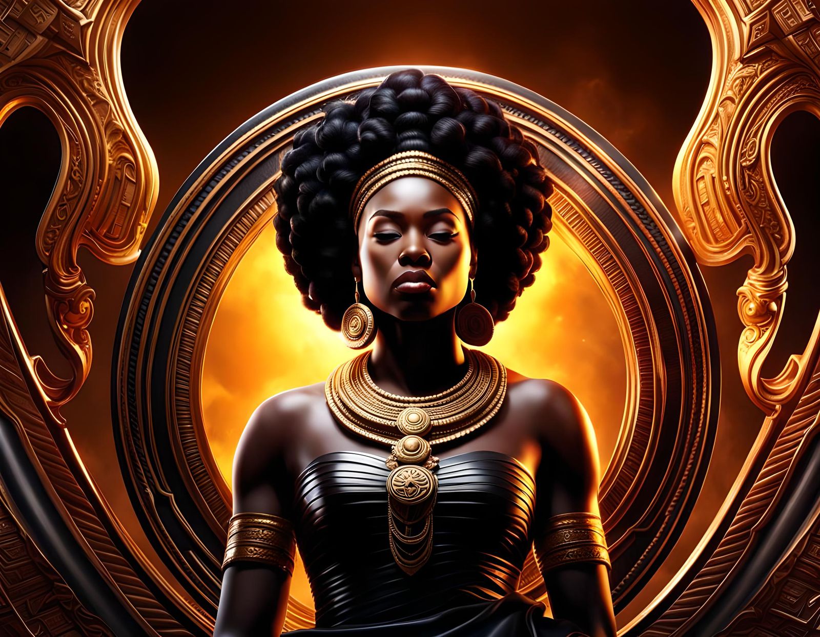 Empowered Black Goddess on Spiritual Journey: 3D Digital Art