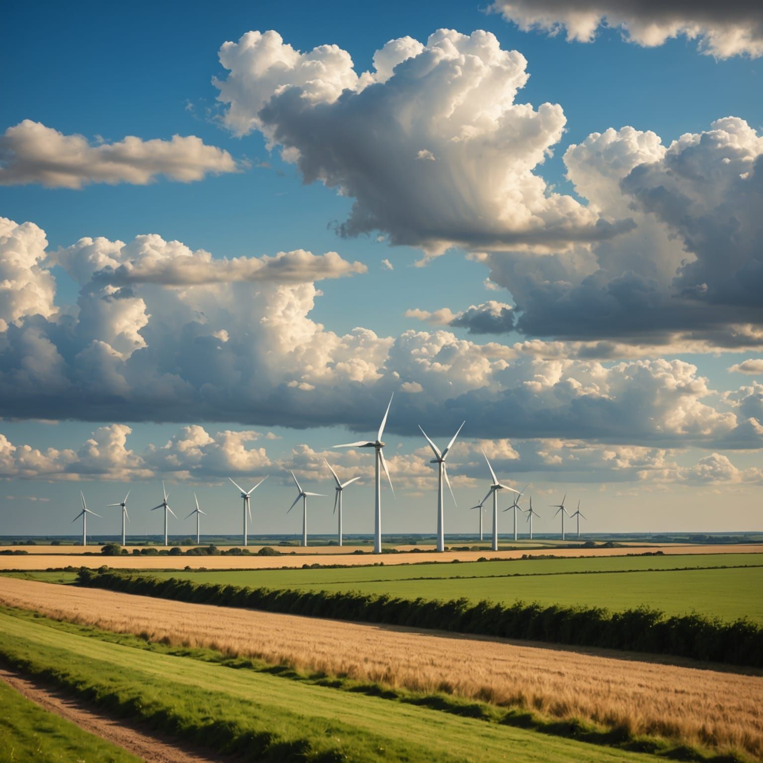 Norfolk Countryside with Wind Turbines, in Oil Painting Styl...