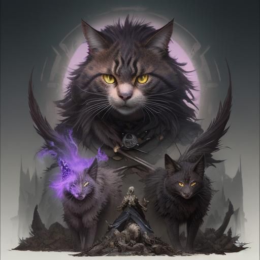 Hawk Skull Feral Cat Reference Sheet in Dark Fantasy Style