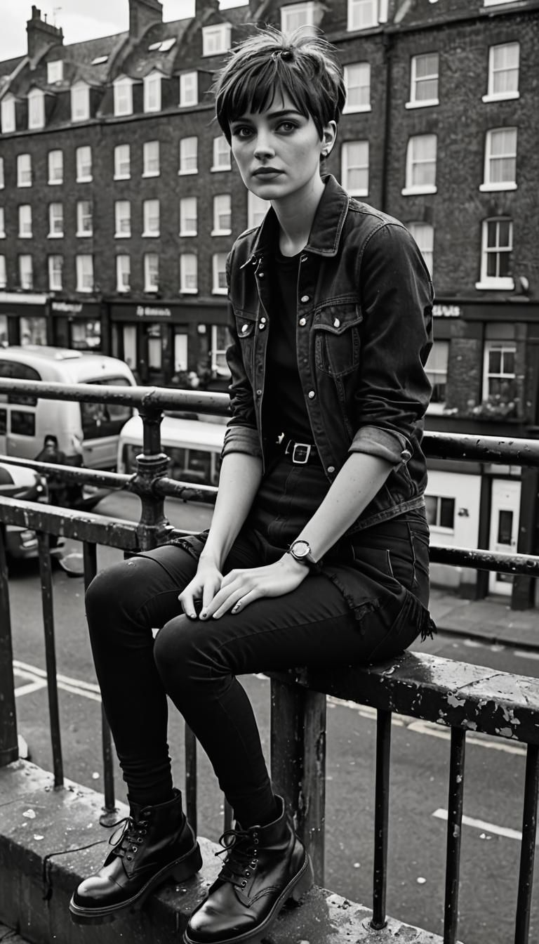 Moody introverted French actress with iconic mod pixie cut,