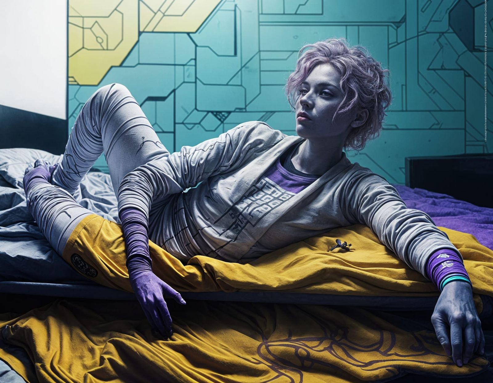 Surreal Retro Cyberpunk Woman Bound with Sharp Focus