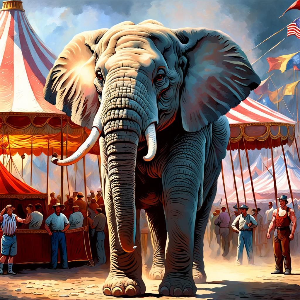Heroic Elephant Performing in Circus Tent