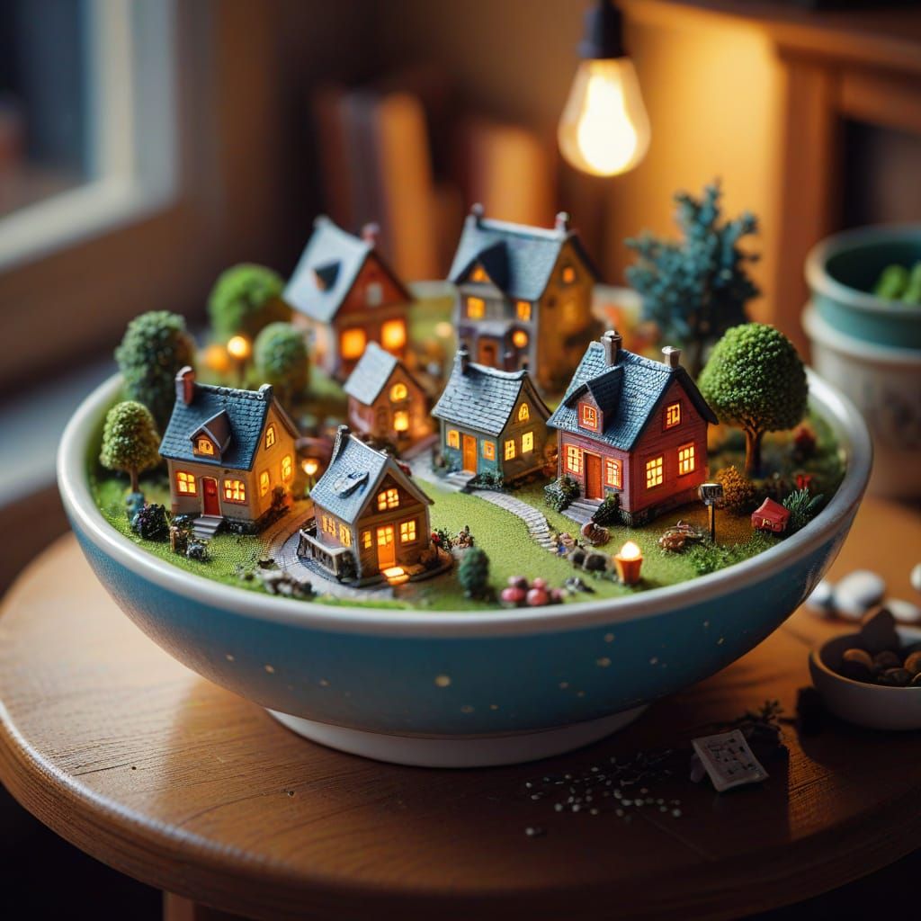 Miniature Village in a Soup Bowl