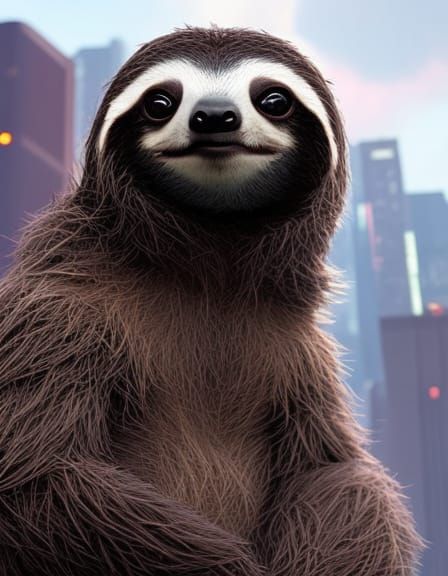 Cyberpunk Sloth Hacker in Hoodie, Digital Painting