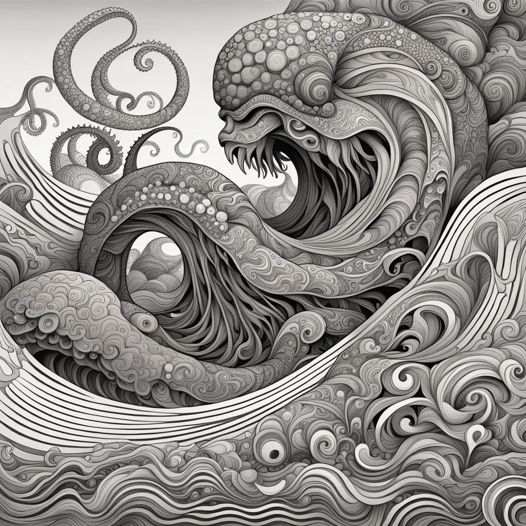 Abstract Vector Kraken Fractal in Zentangle Style
