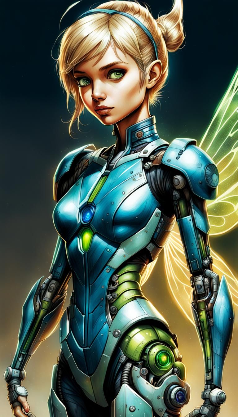 Biomechanical Cybernetic Tinkerbell Blueprint, Hyperrealisti...