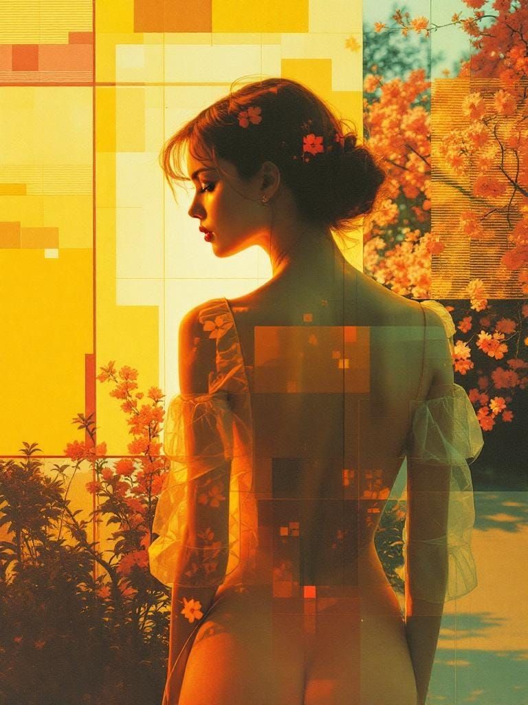 Nostalgic Pin-Up in Retro Garden, 1970s Americana Photograph...