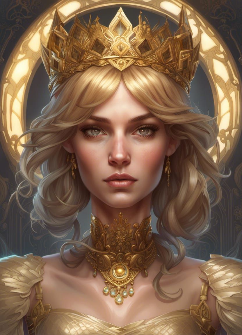 Queen with Golden Tiara in Art Nouveau Style