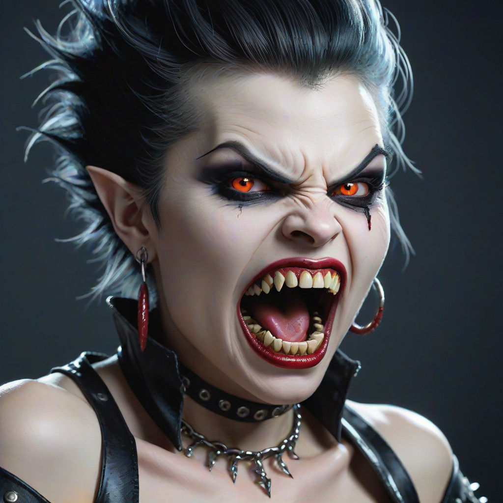 Cyberpunk Vampire Goddess Exposes Sharp Canines