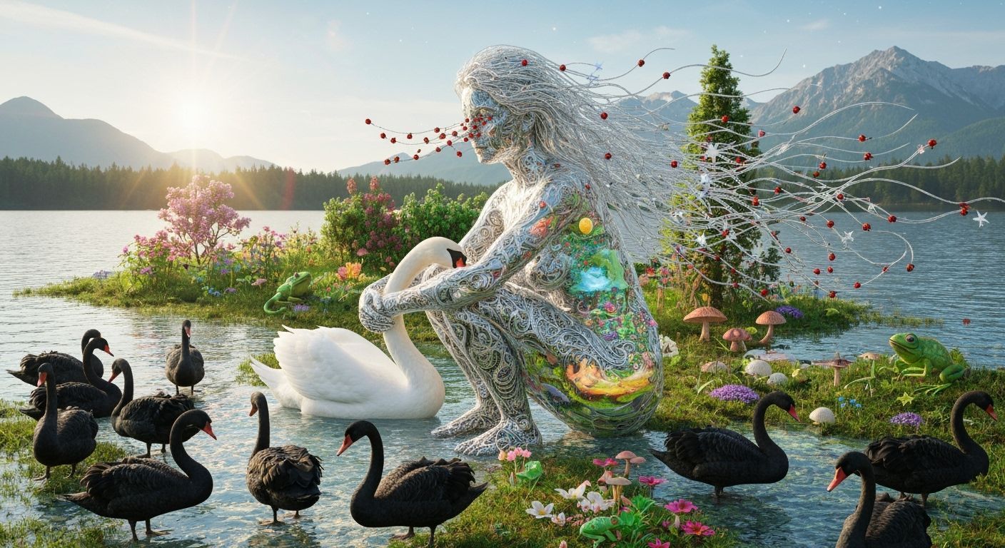 Surreal Fragmented Sculpture of Woman Entwined with Stars