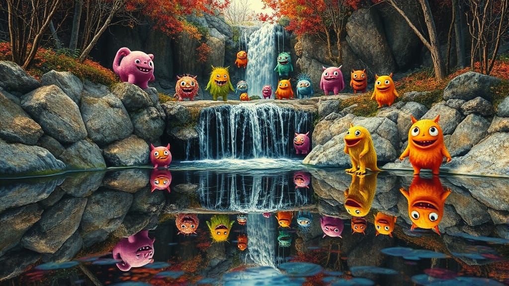 Surreal Happy Monsters in Vibrant Impasto Style