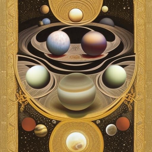 Ornate Planetary System Inspired by Surrealist Illustrators