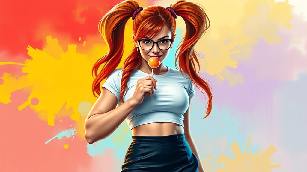 Confident Fitness Model in Vibrant Digital Painting