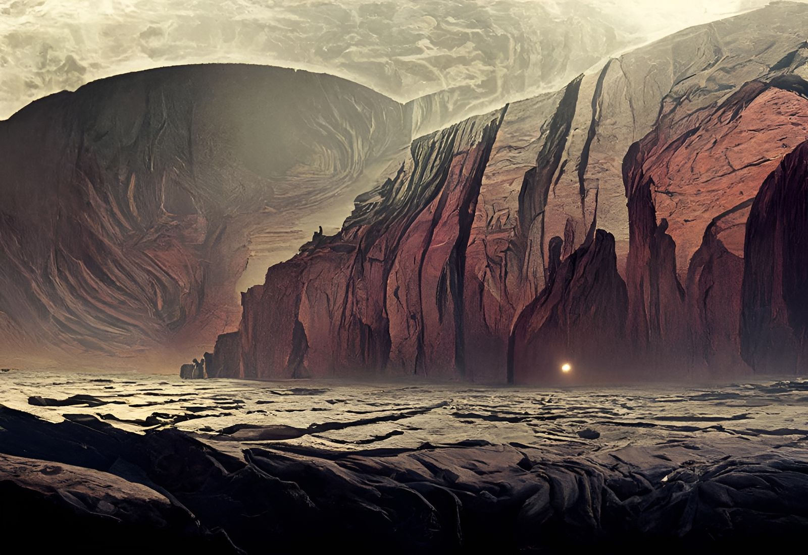 Martian Canyon Cave Entrance in Surreal Style