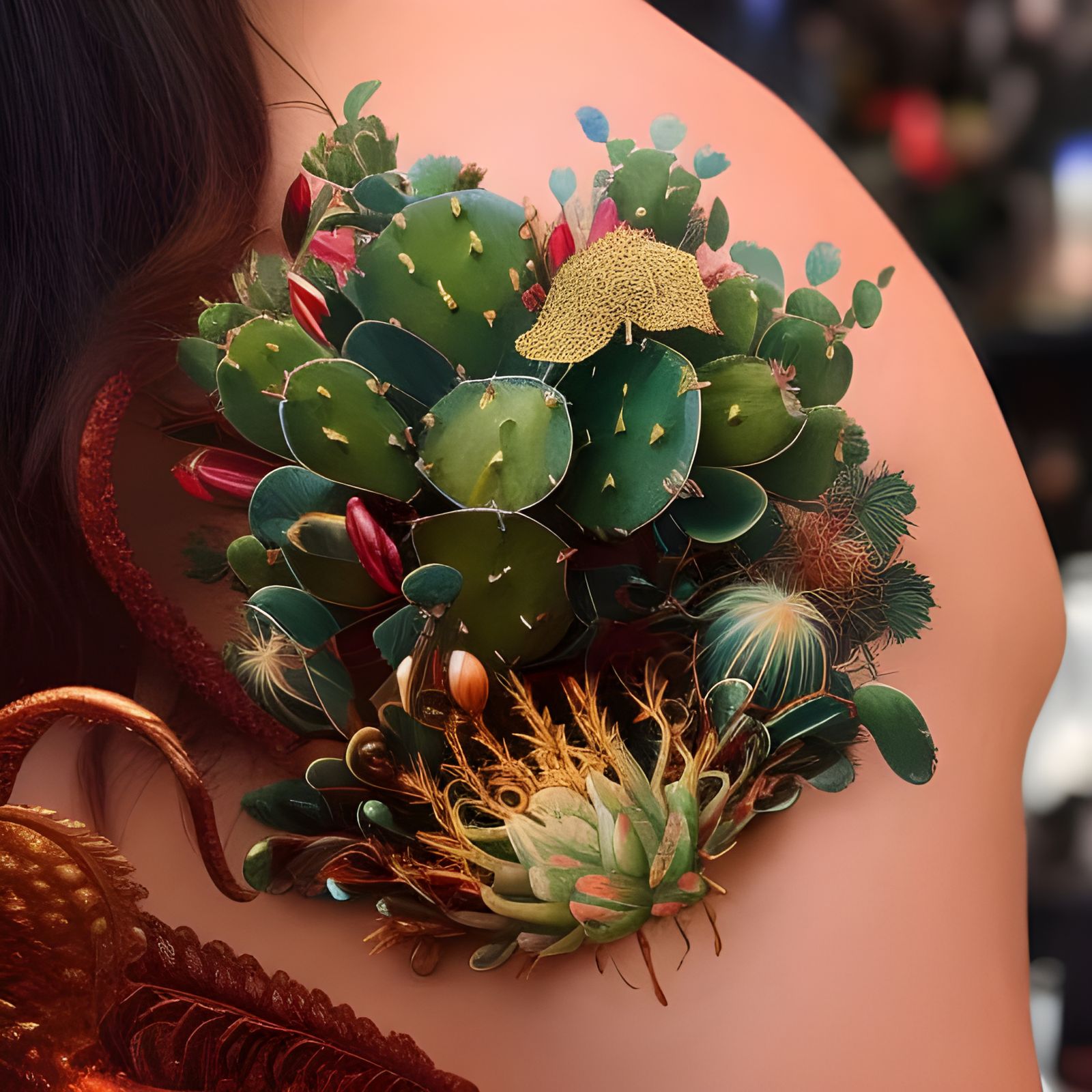 Intricate Rococo Cactus of Life in Dark Colors