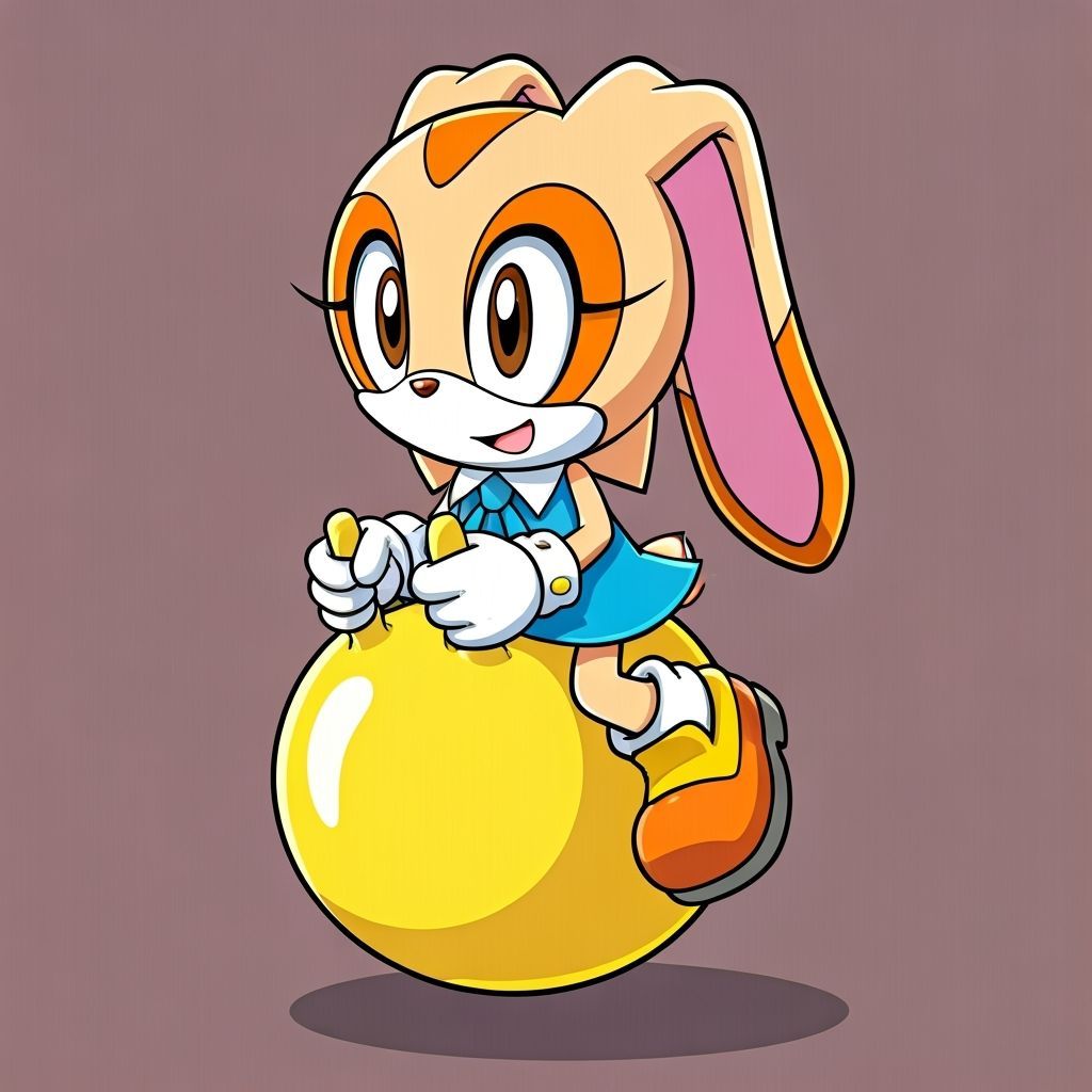 Cream the Rabbit Bounces on Yellow Space Hopper in Anime Sty...